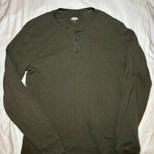 Old Navy Mens Long Sleeve Waffle Knit Henley Sz L Green Outdoors Layers Winter